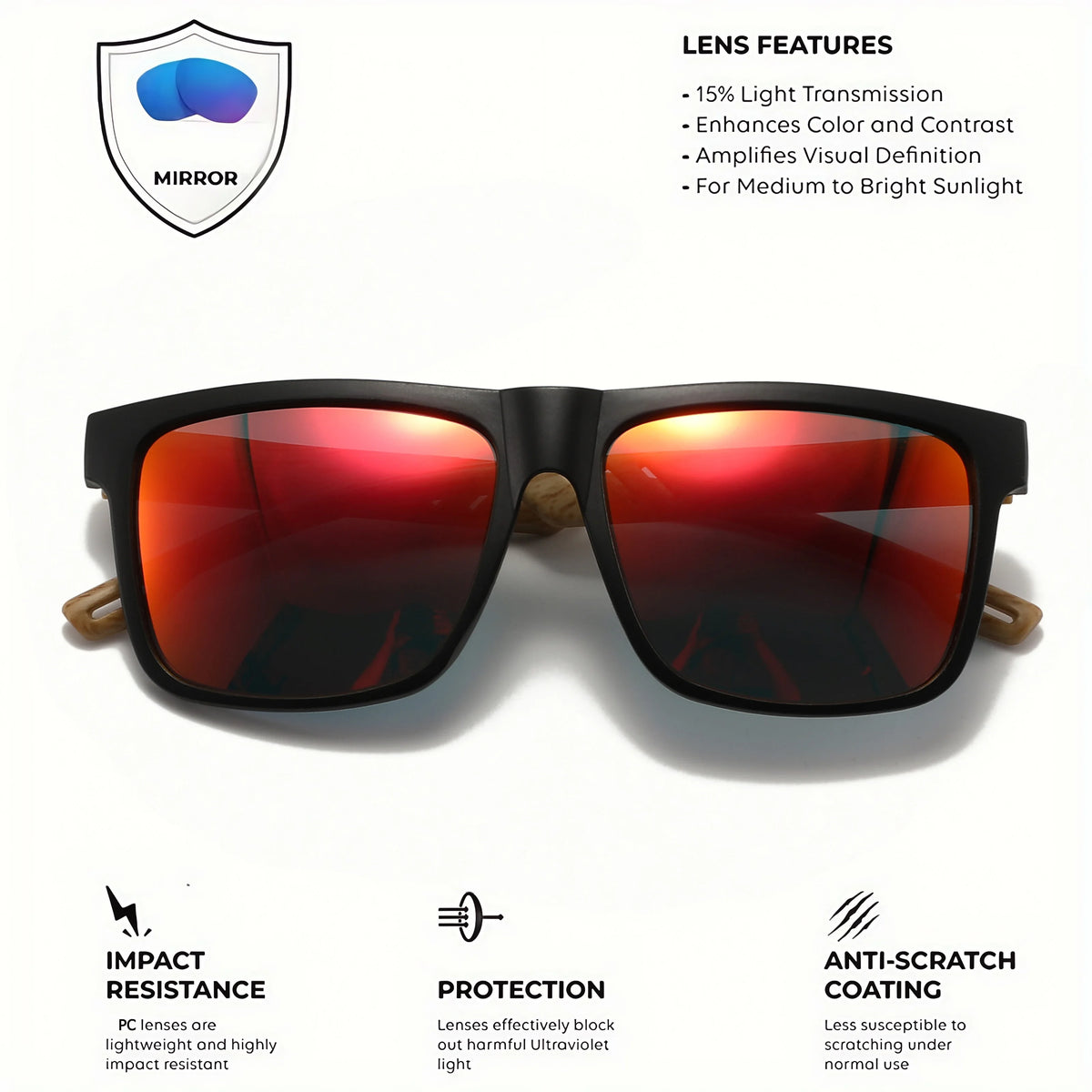 Wood Grain Spring Hinge Sunglasses