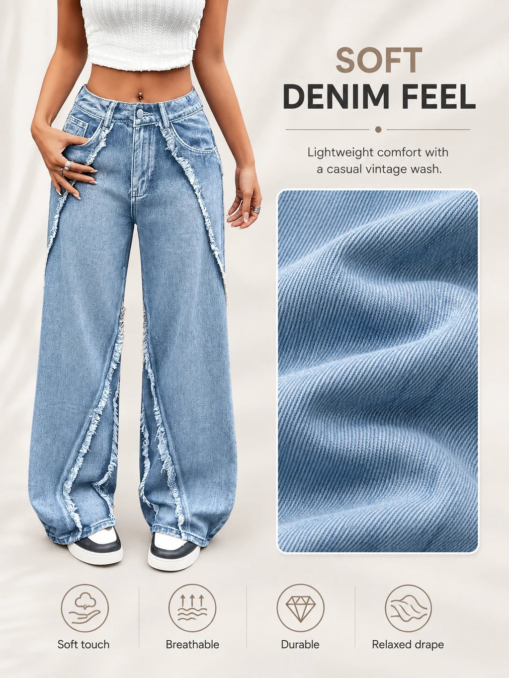 Frayed Raw Edge Wide Leg Jeans