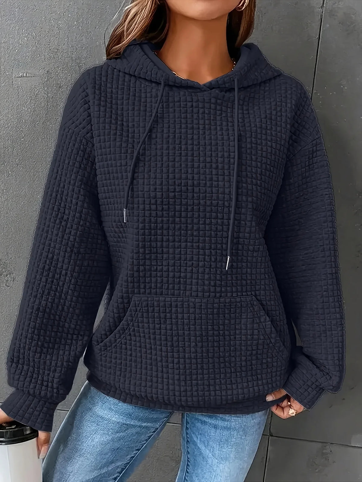 Women Short Length Waffle Knit Hoodie