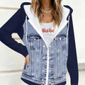 Navy Blue Color-block Hooded Printed Jacket