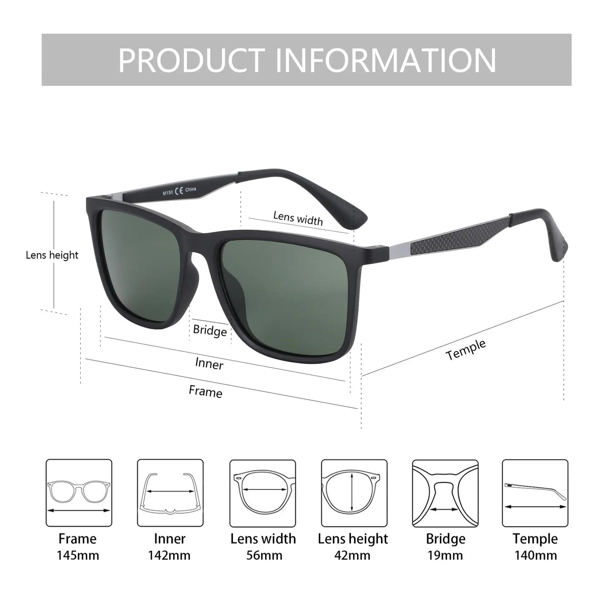 Rectangle Ultralight Carbon Fiber Frame Polarized Sunglasses