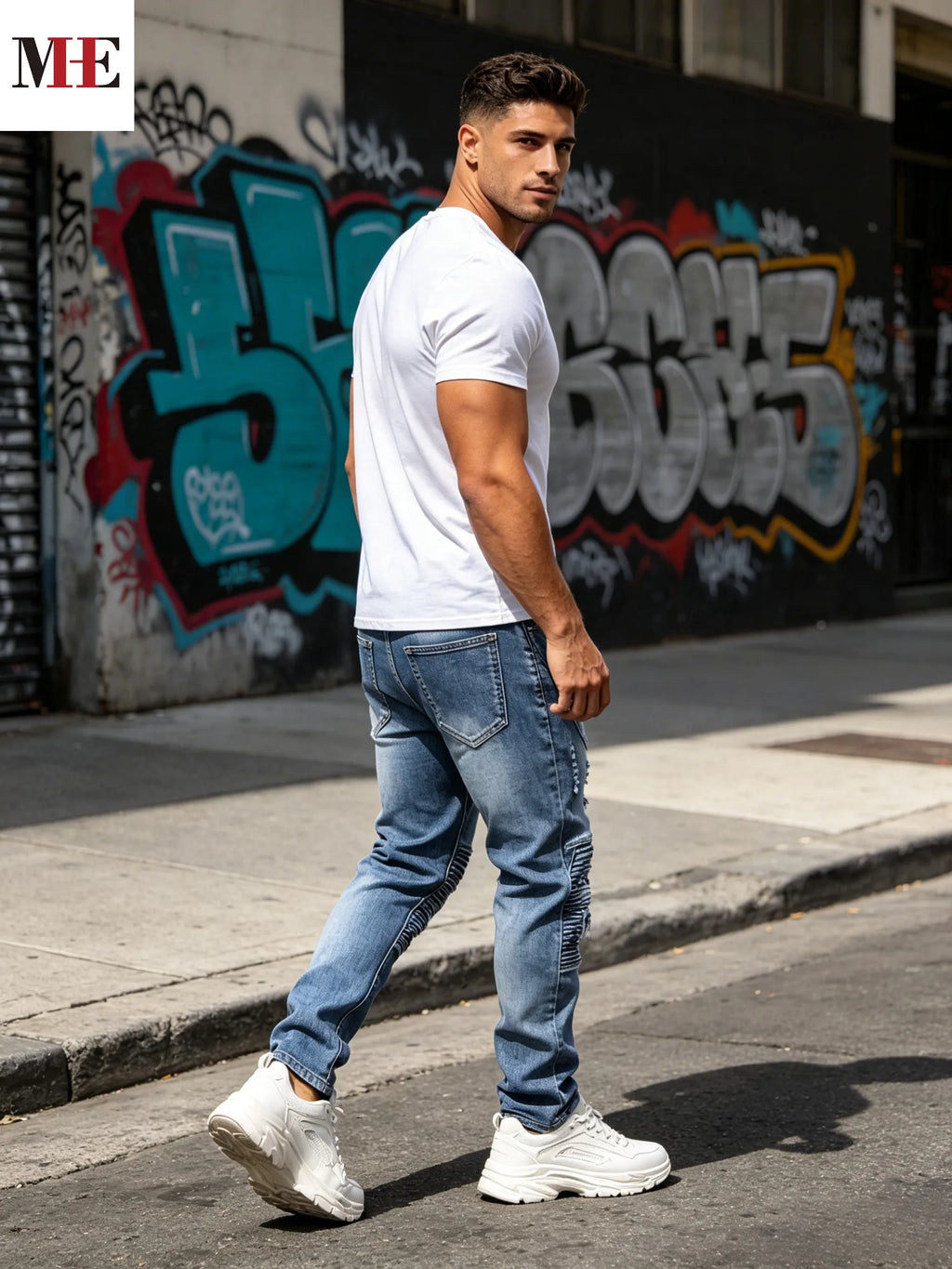 Hip Hop Light Wash Long Denim Pants