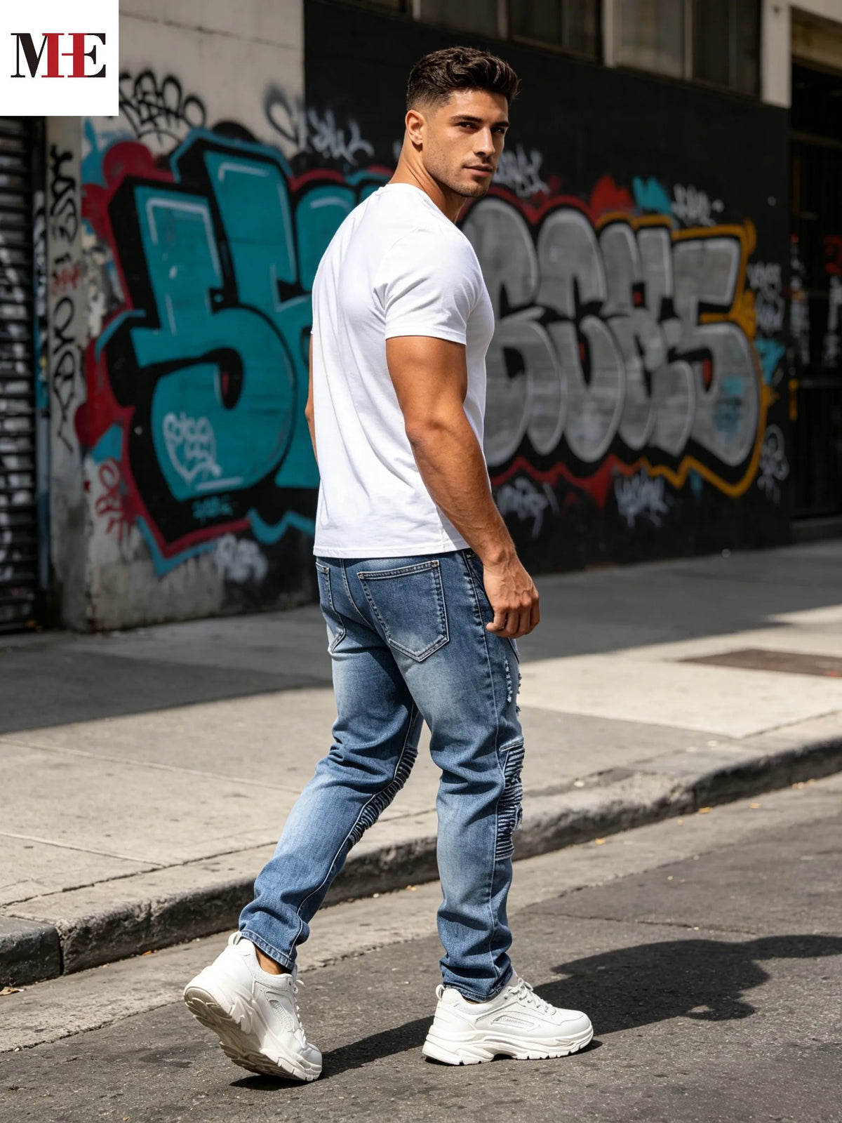 Hip Hop Light Wash Long Denim Pants