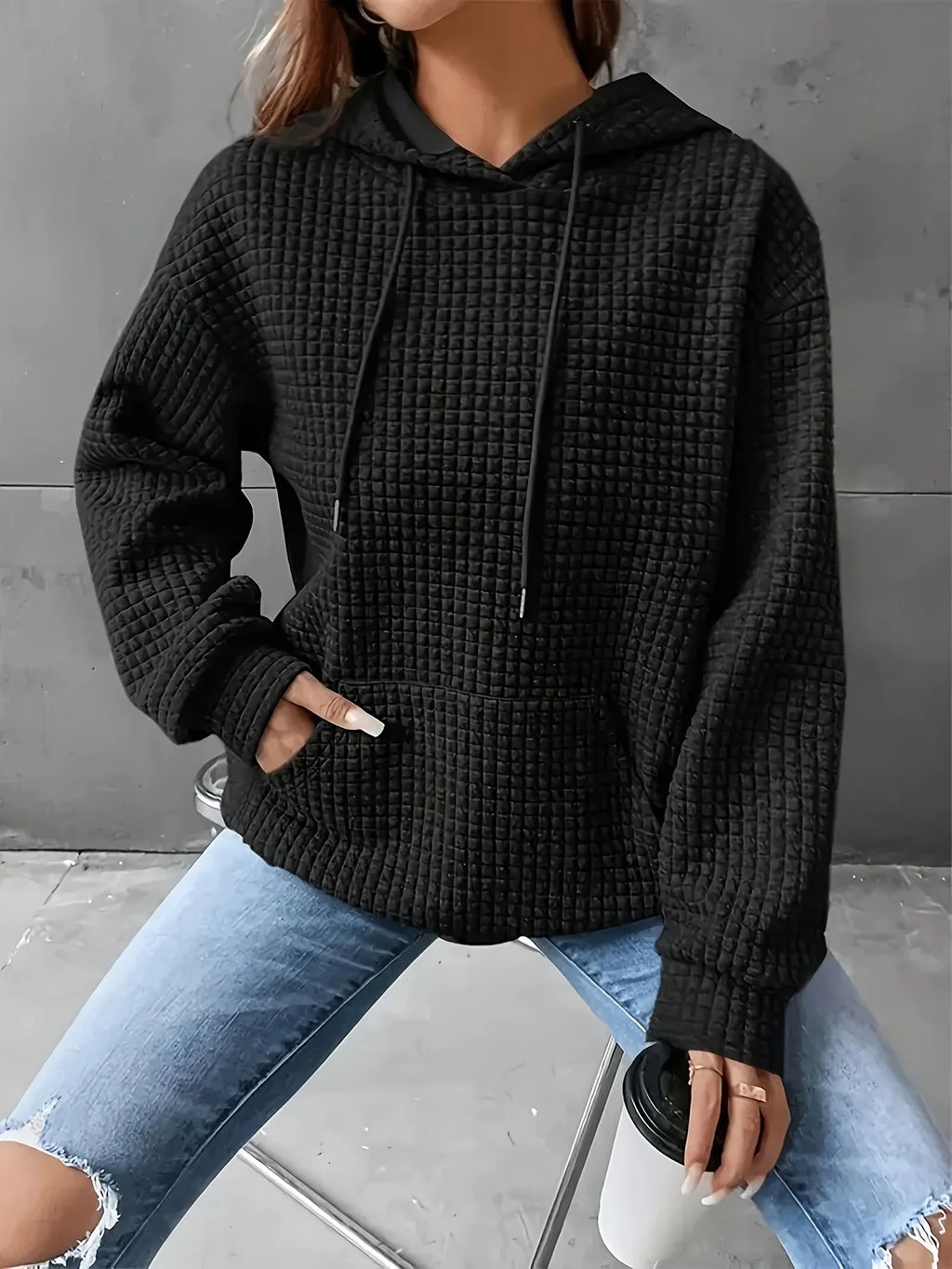 Women Short Length Waffle Knit Hoodie