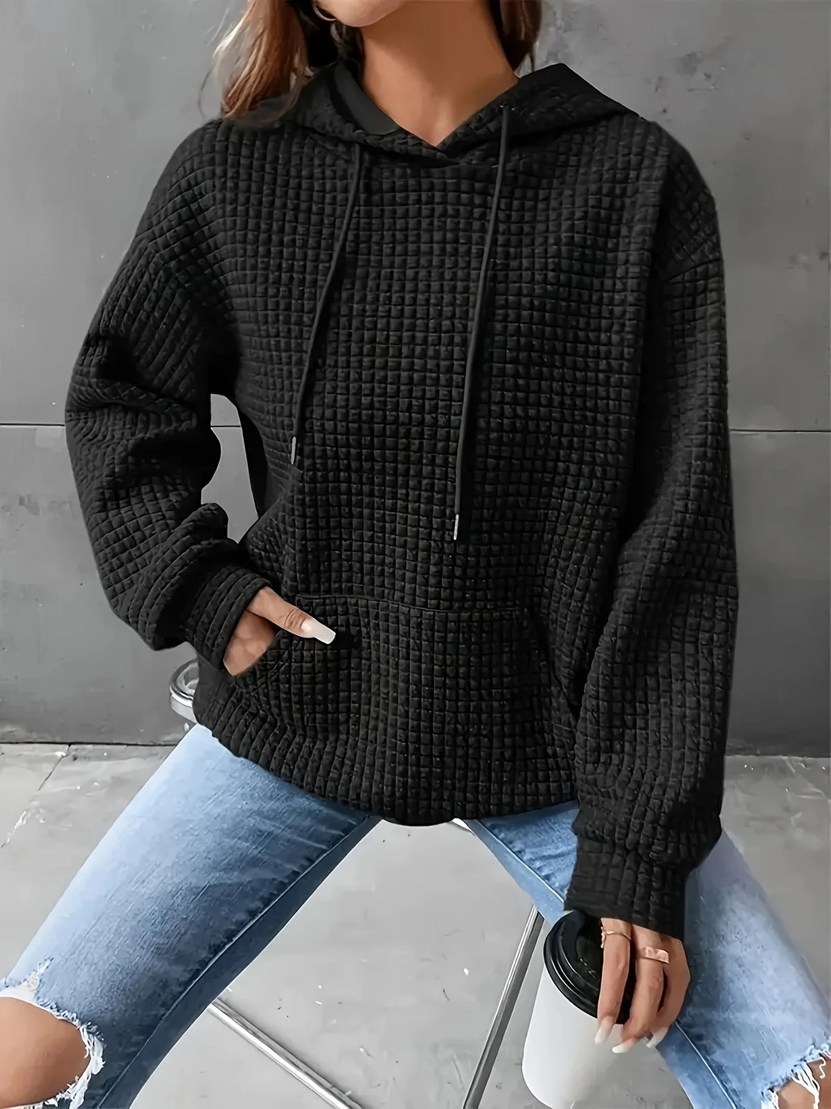 Women Short Length Waffle Knit Hoodie