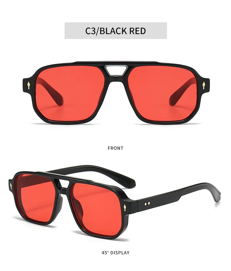 Vintage Double Bridges Men Square Sunglasses