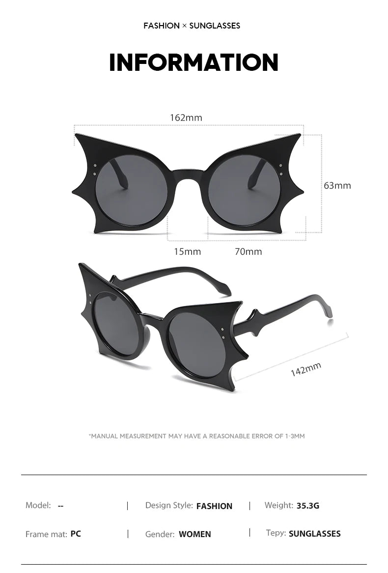 2pcs Bat Shaped Sunglasses