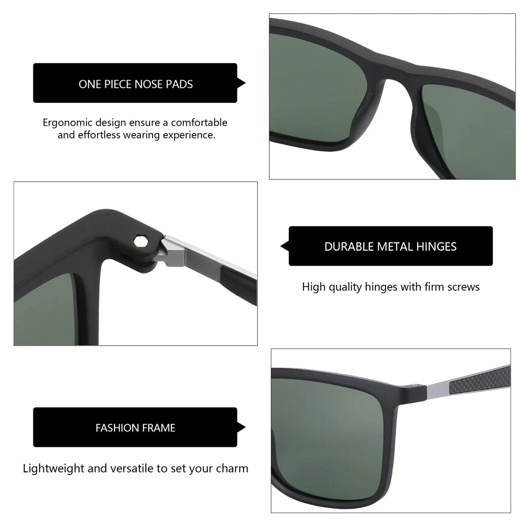 Rectangle Ultralight Carbon Fiber Frame Polarized Sunglasses