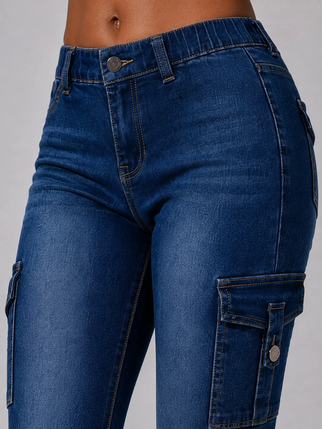 Stretch Vintage Washed Cargo Flare Jeans
