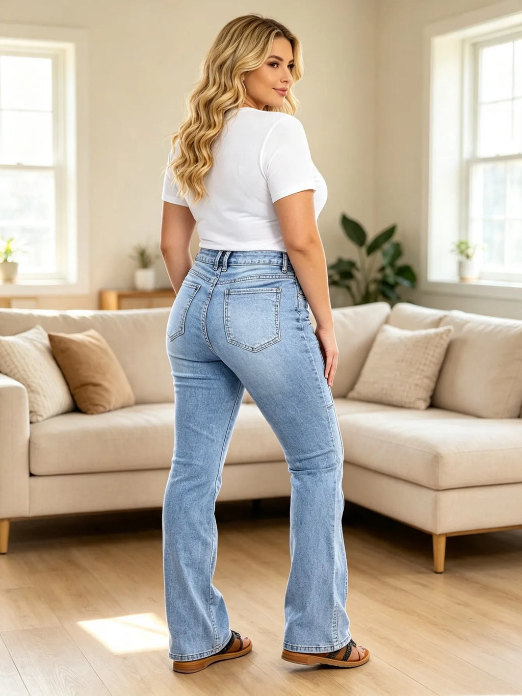 Mid‑Rise Flared Bootcut Denim Jeans