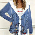 Butterfly Embroidery Print Hooded Denim Jacket