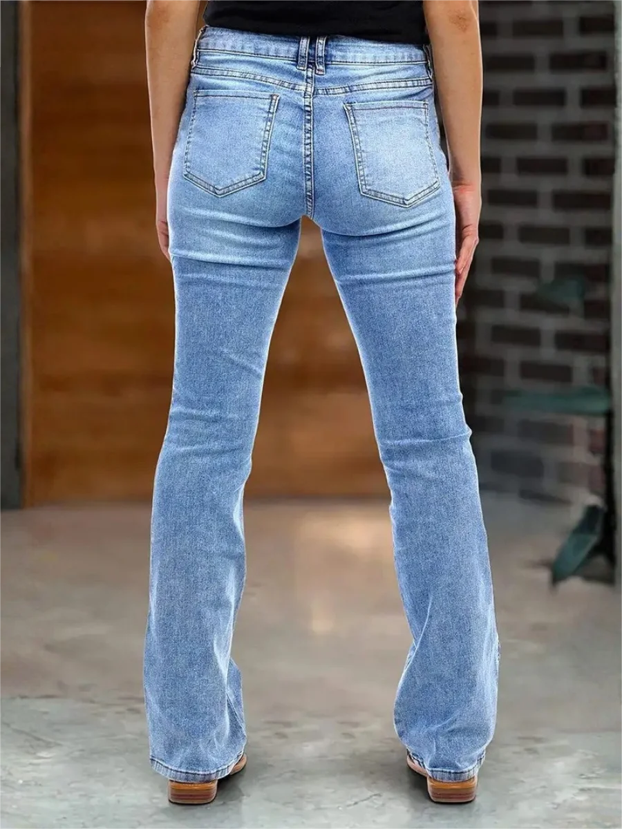 Mid‑Rise Flared Bootcut Denim Jeans