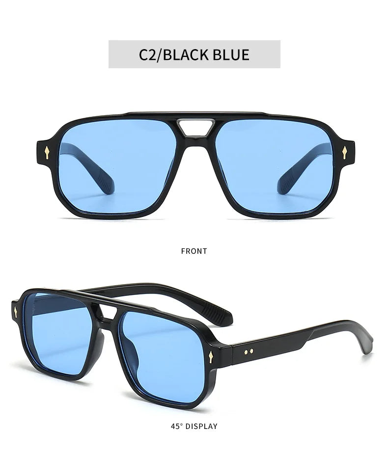 Vintage Double Bridges Men Square Sunglasses