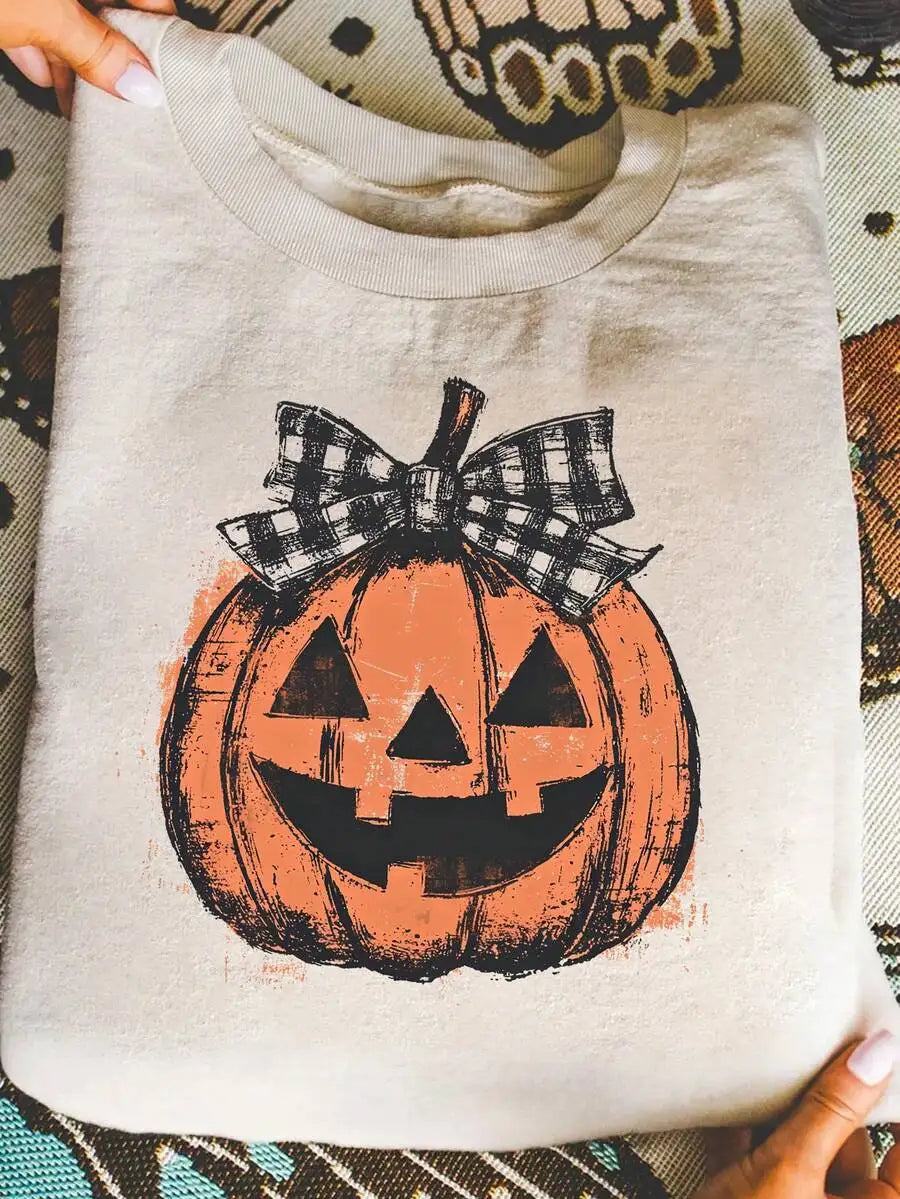 Halloween Plaid Bow Vintage Sweatshirt