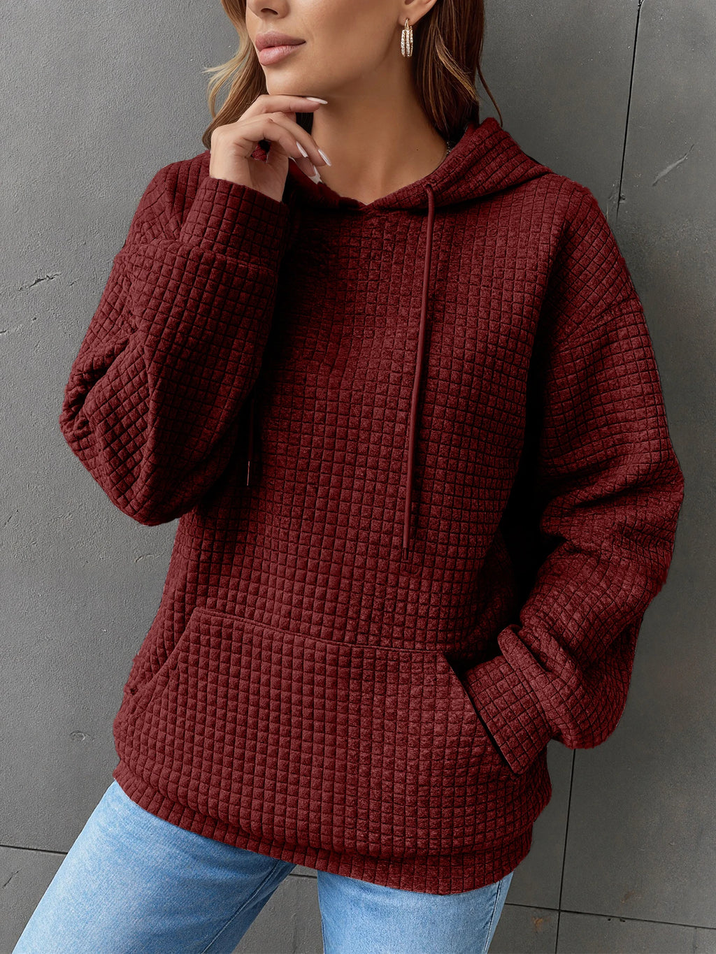 Women Short Length Waffle Knit Hoodie