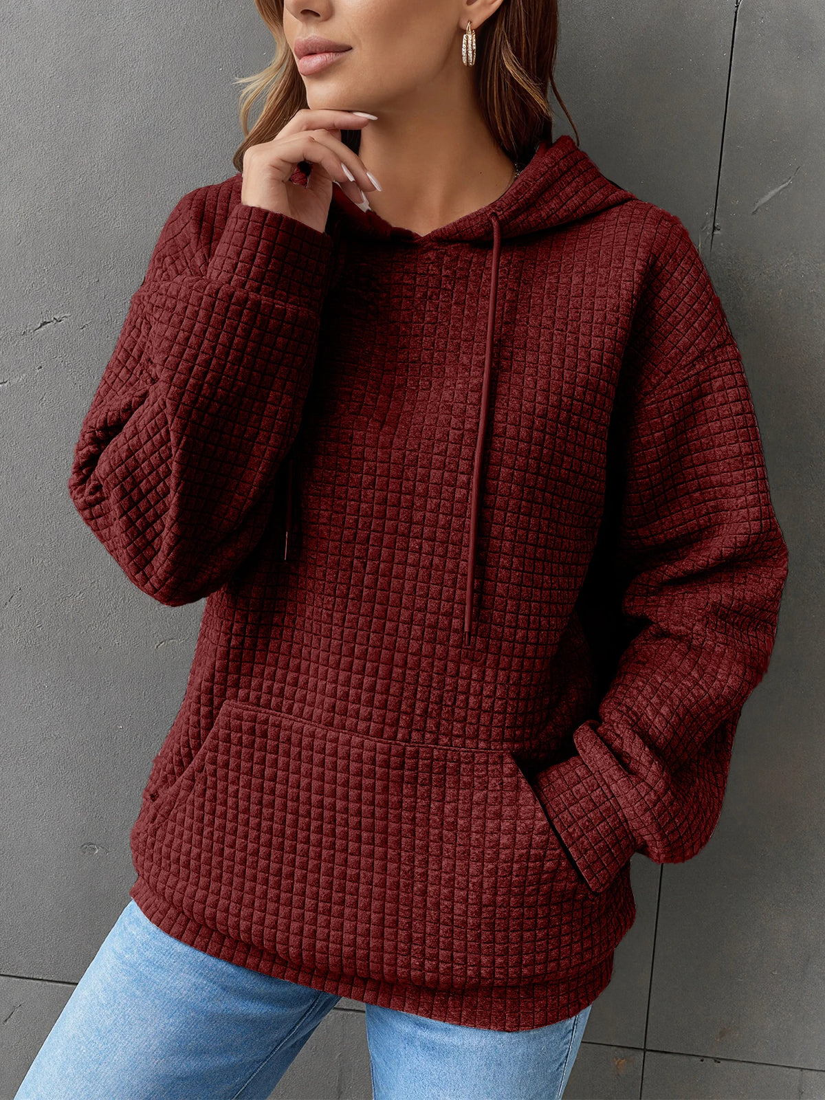 Women Short Length Waffle Knit Hoodie
