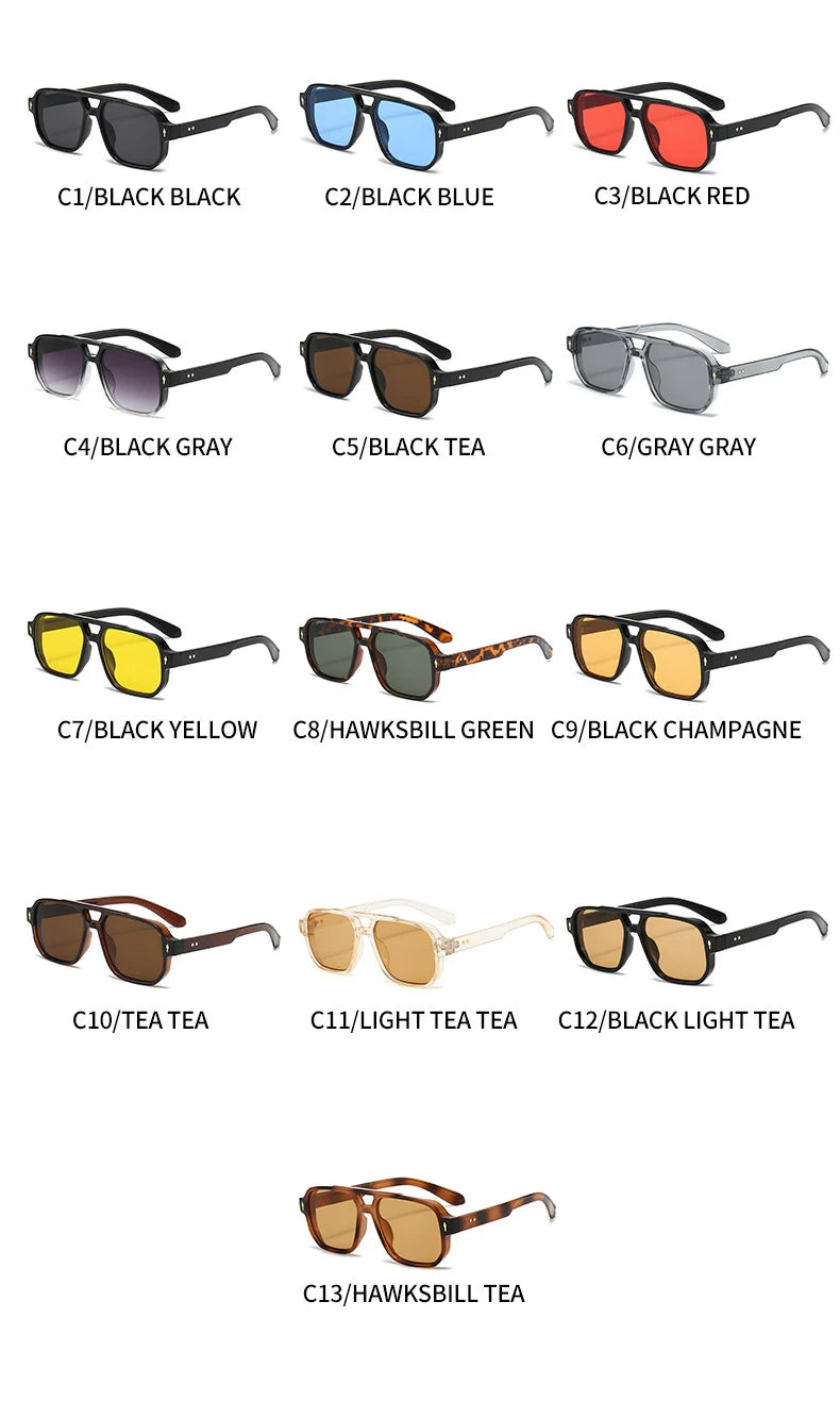 Vintage Double Bridges Men Square Sunglasses