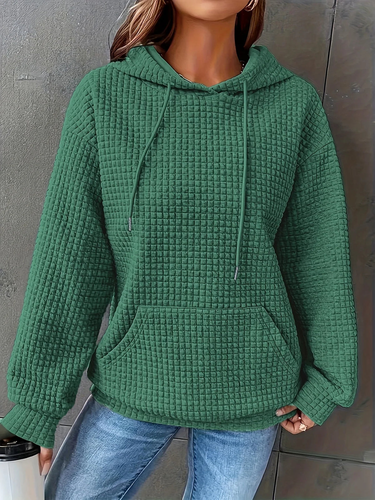 Women Short Length Waffle Knit Hoodie