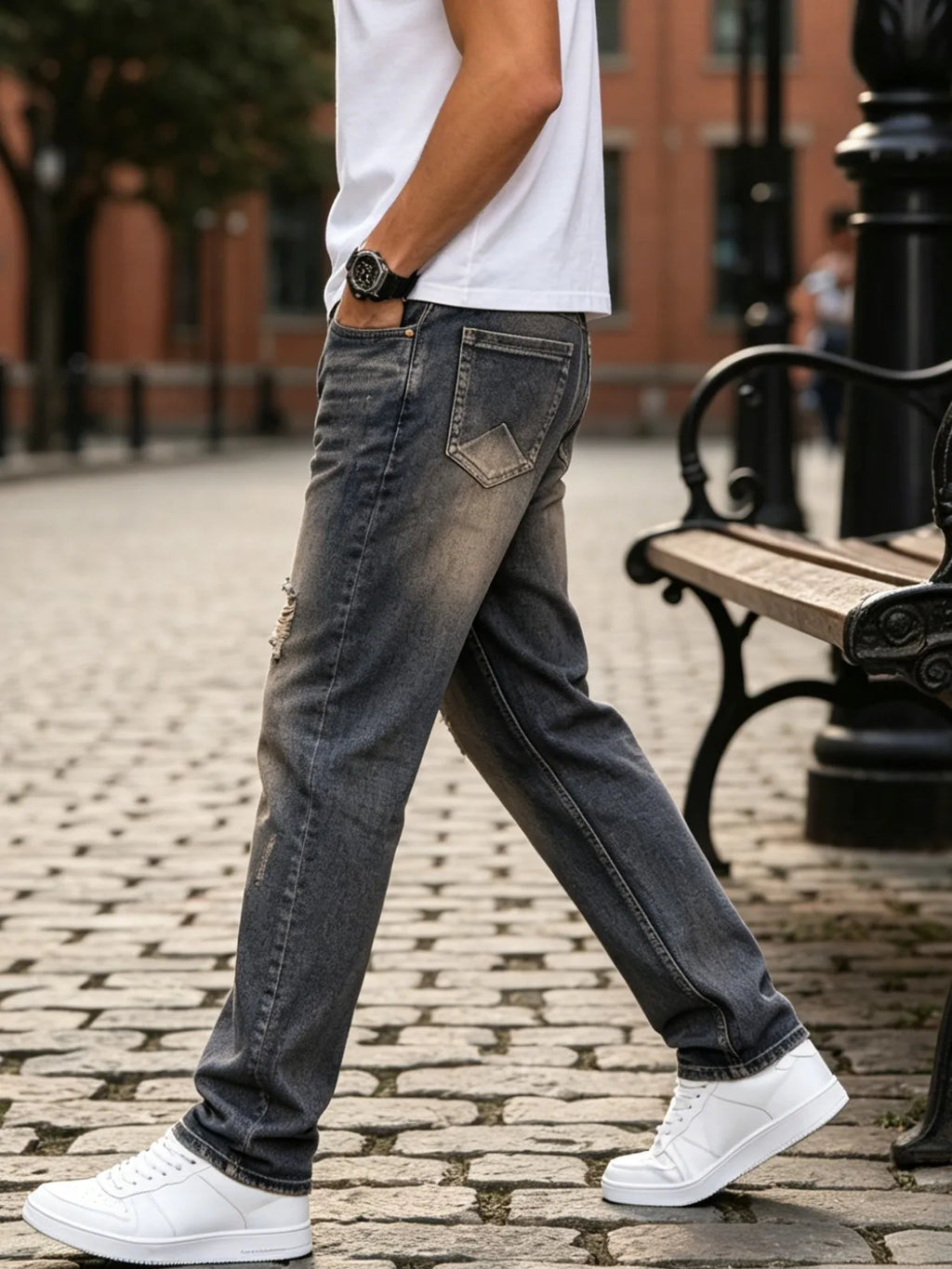 Distressed Ripped Denim Pants For Men
