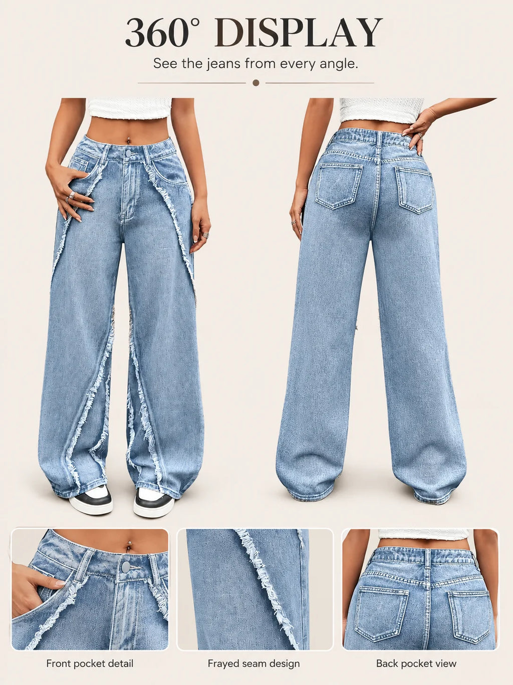 Frayed Raw Edge Wide Leg Jeans