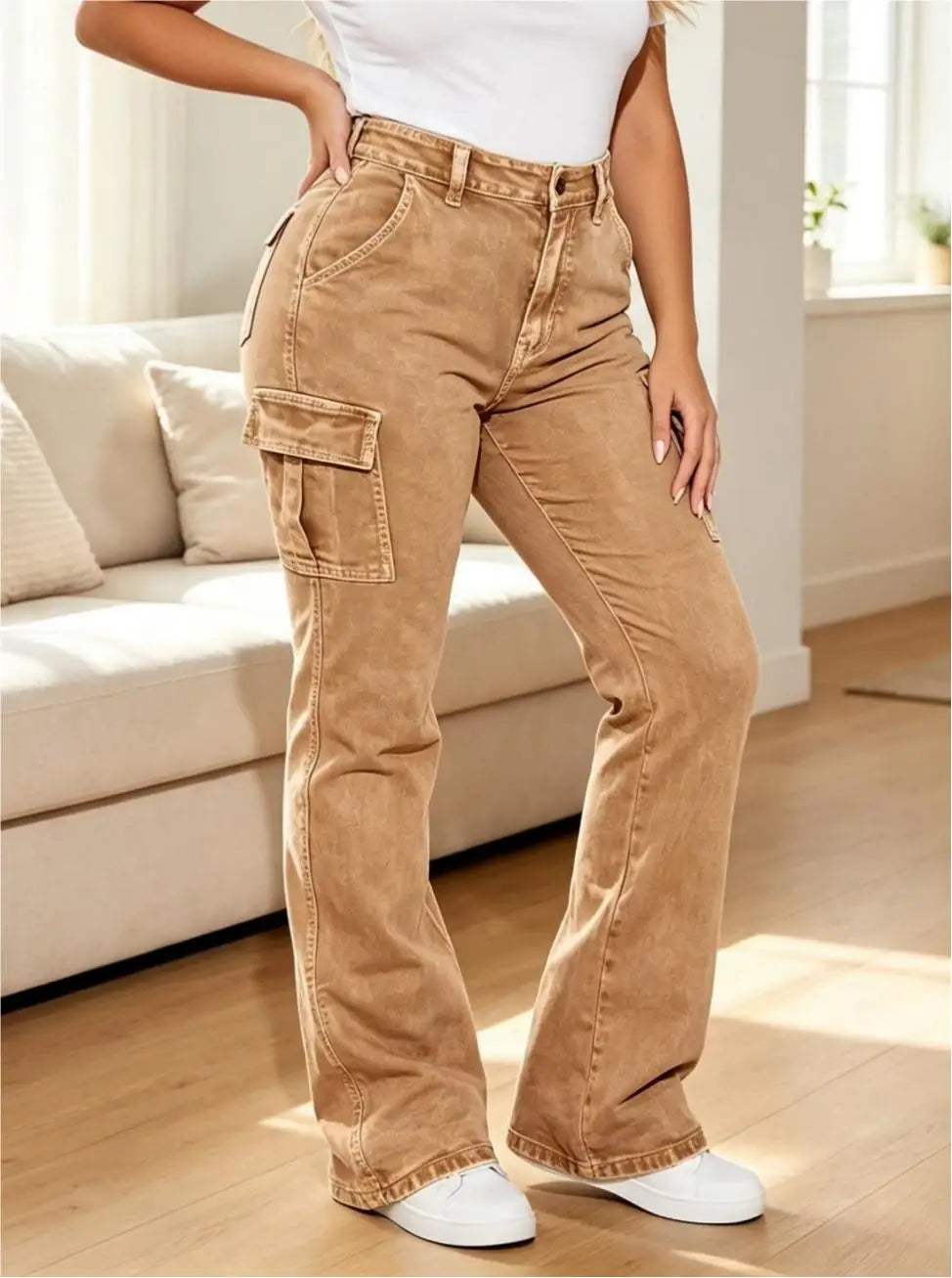 High‑Rise Flare Leg Denim Pants