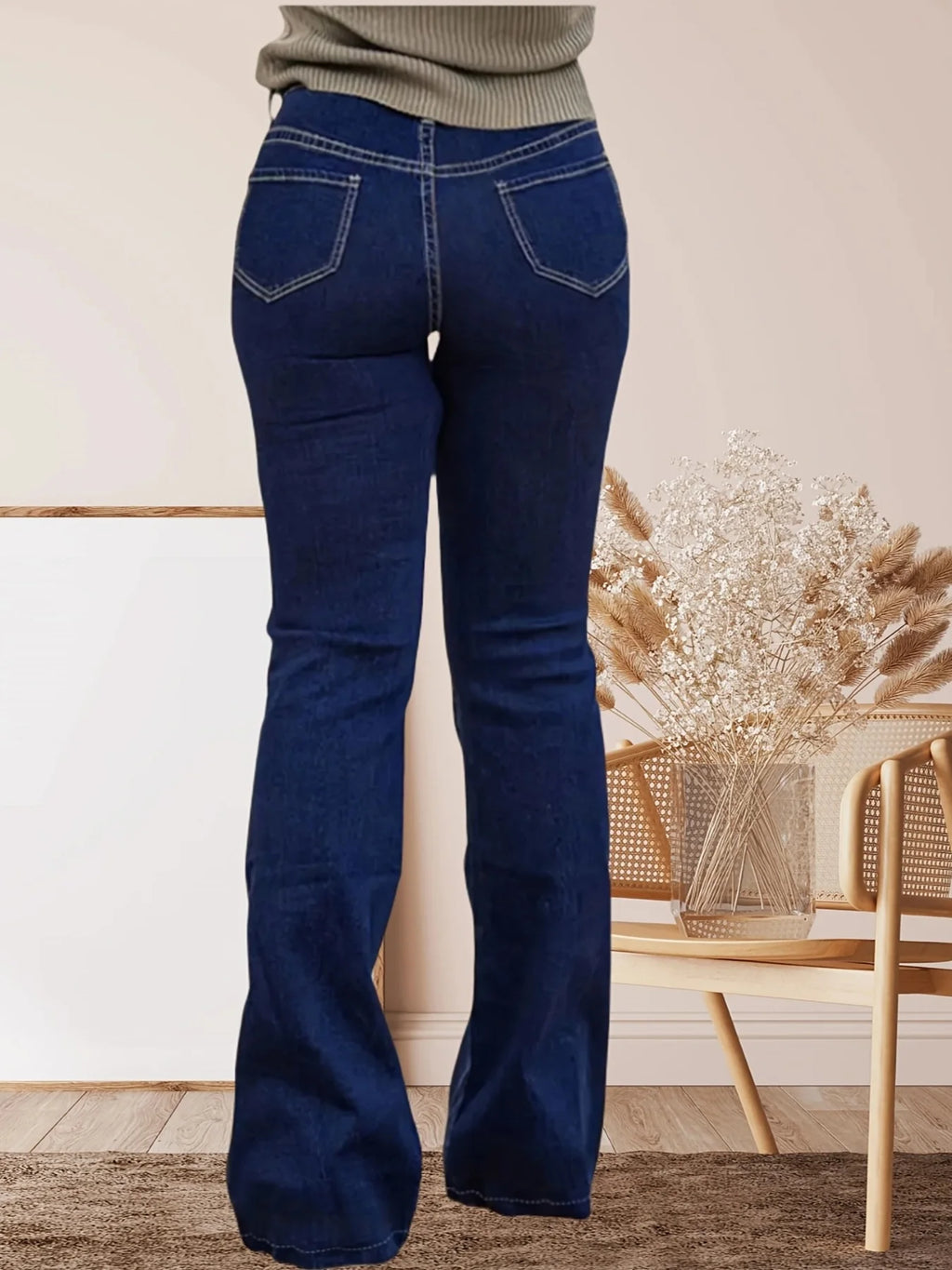 Retro Western Dark‑Wash Denim Pants