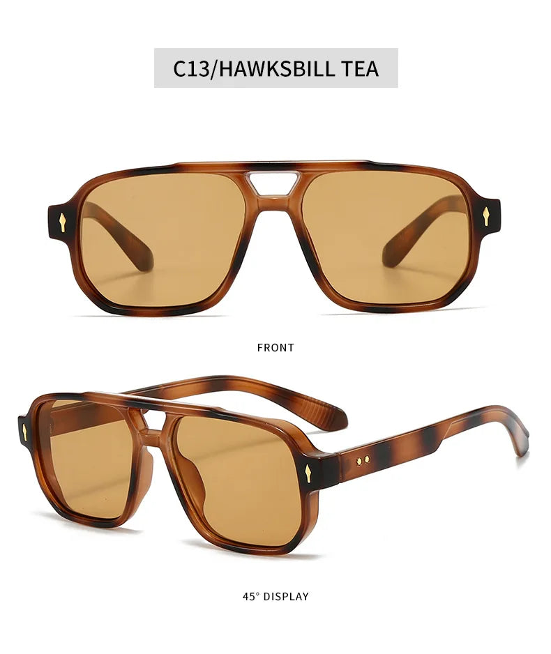 Vintage Double Bridges Men Square Sunglasses