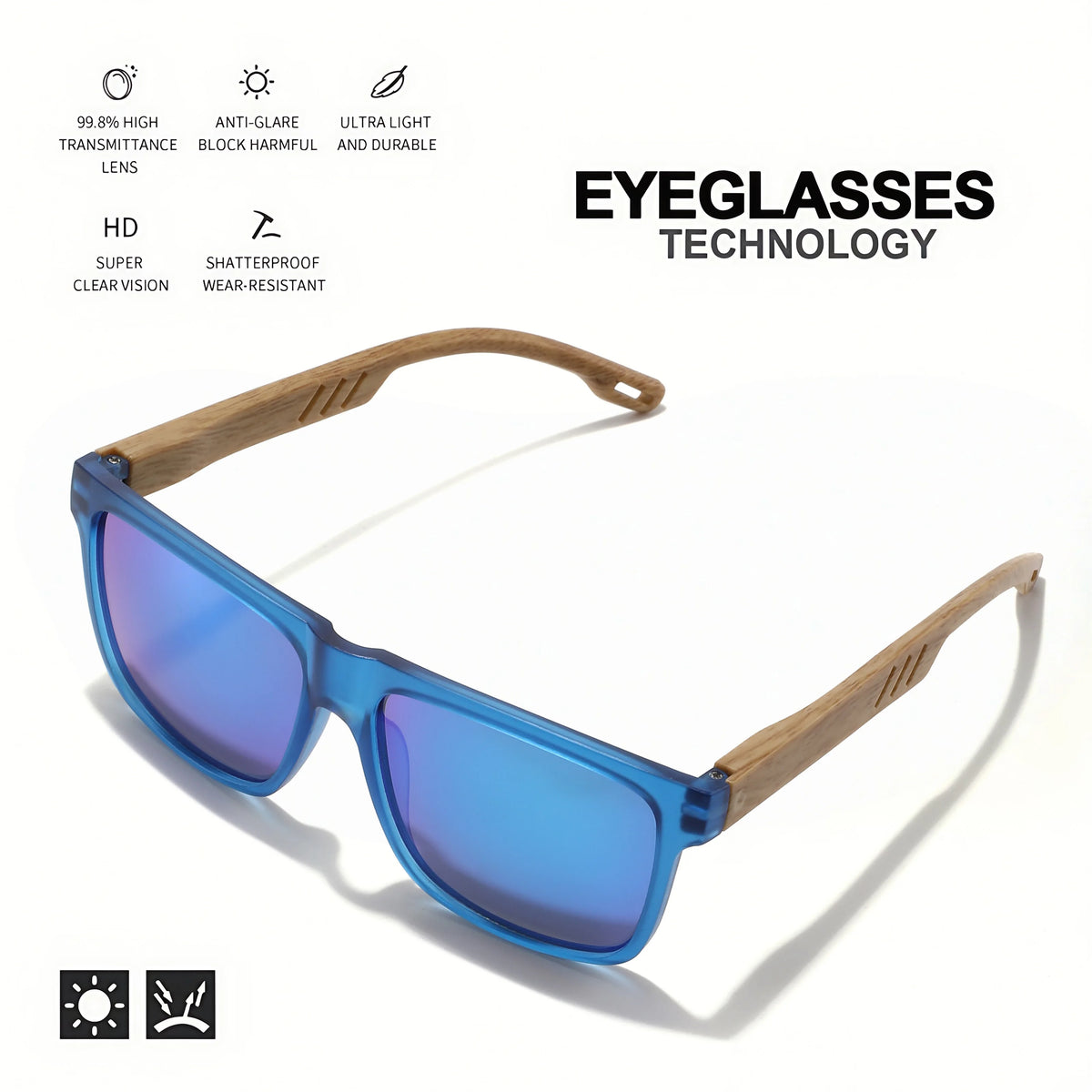 Wood Grain Spring Hinge Sunglasses