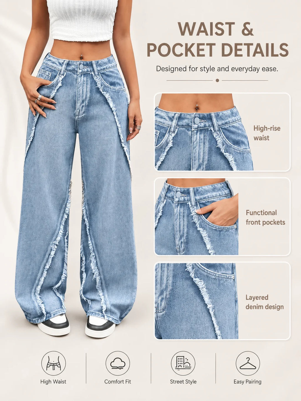 Frayed Raw Edge Wide Leg Jeans