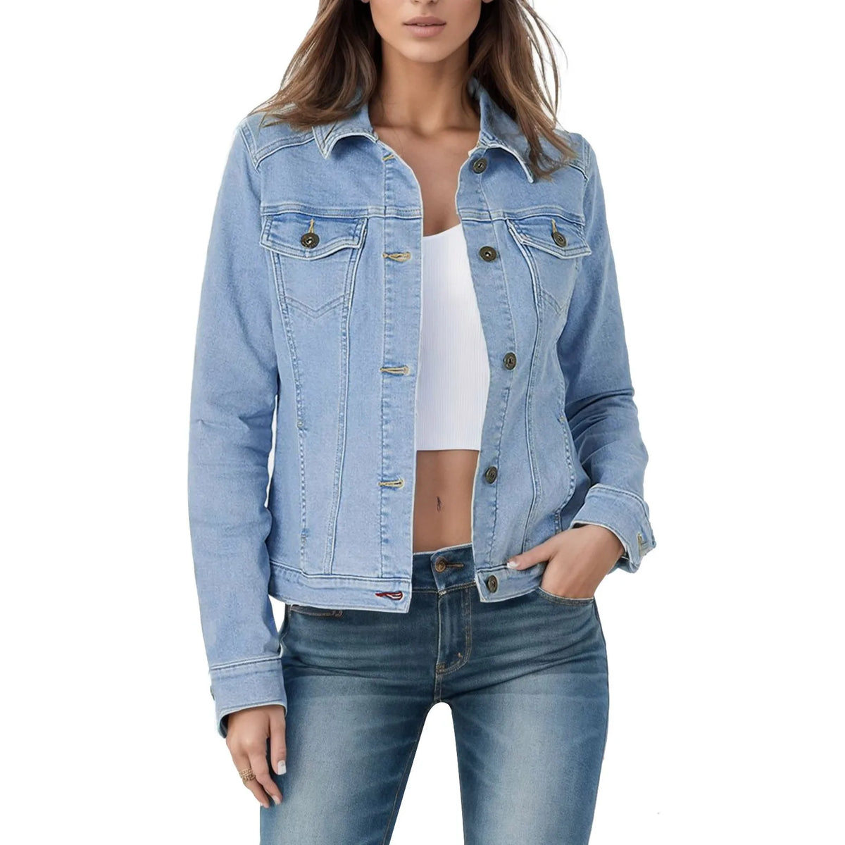 Turn Down Neck Solid Color Denim Jackets