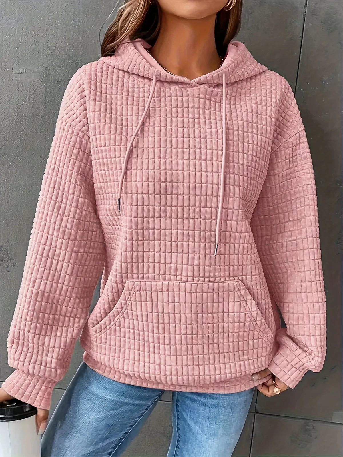 Women Short Length Waffle Knit Hoodie