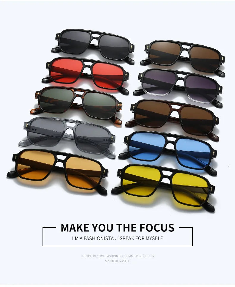 Vintage Double Bridges Men Square Sunglasses