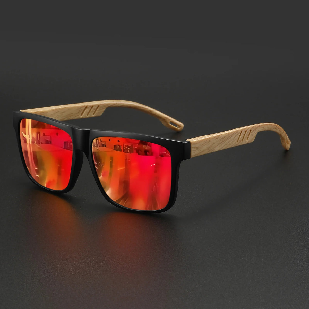 Wood Grain Spring Hinge Sunglasses