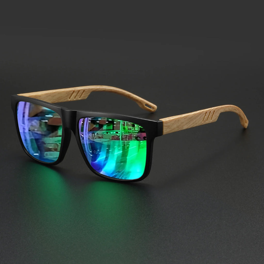 Wood Grain Spring Hinge Sunglasses