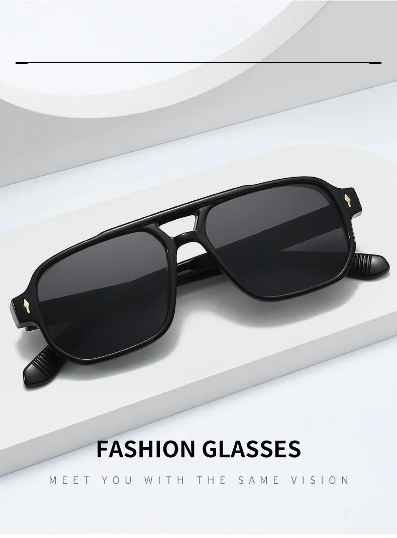 Vintage Double Bridges Men Square Sunglasses