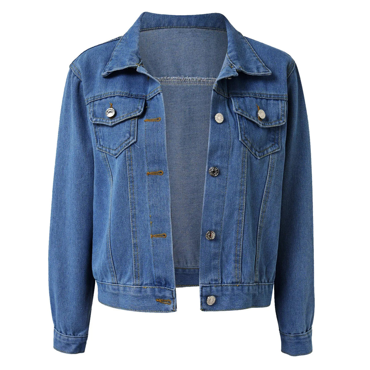 Turn Down Neck Solid Color Denim Jackets