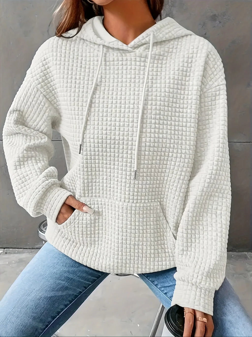 Women Short Length Waffle Knit Hoodie