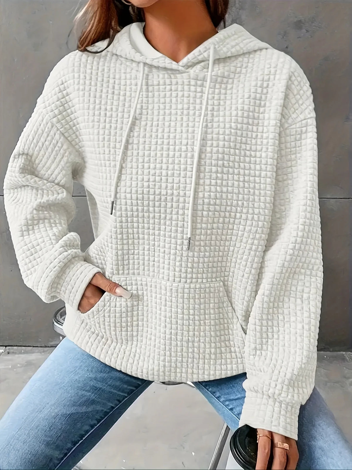 Women Short Length Waffle Knit Hoodie