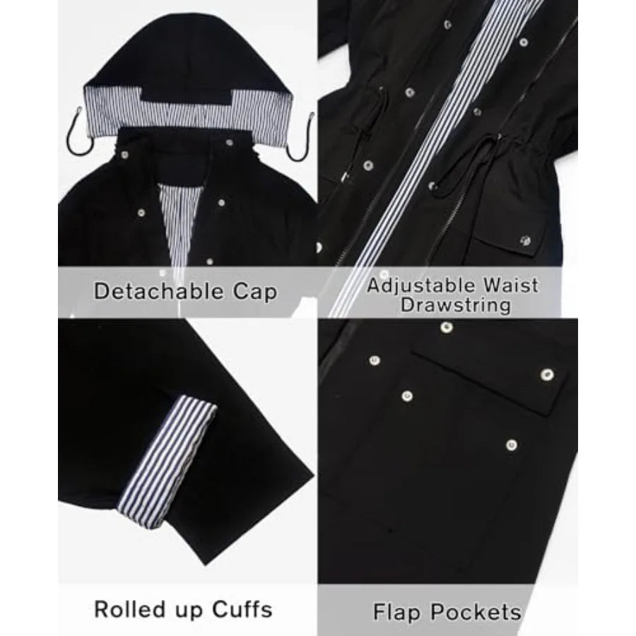 Women Waterproof Lightweight Hooded Trench Coat