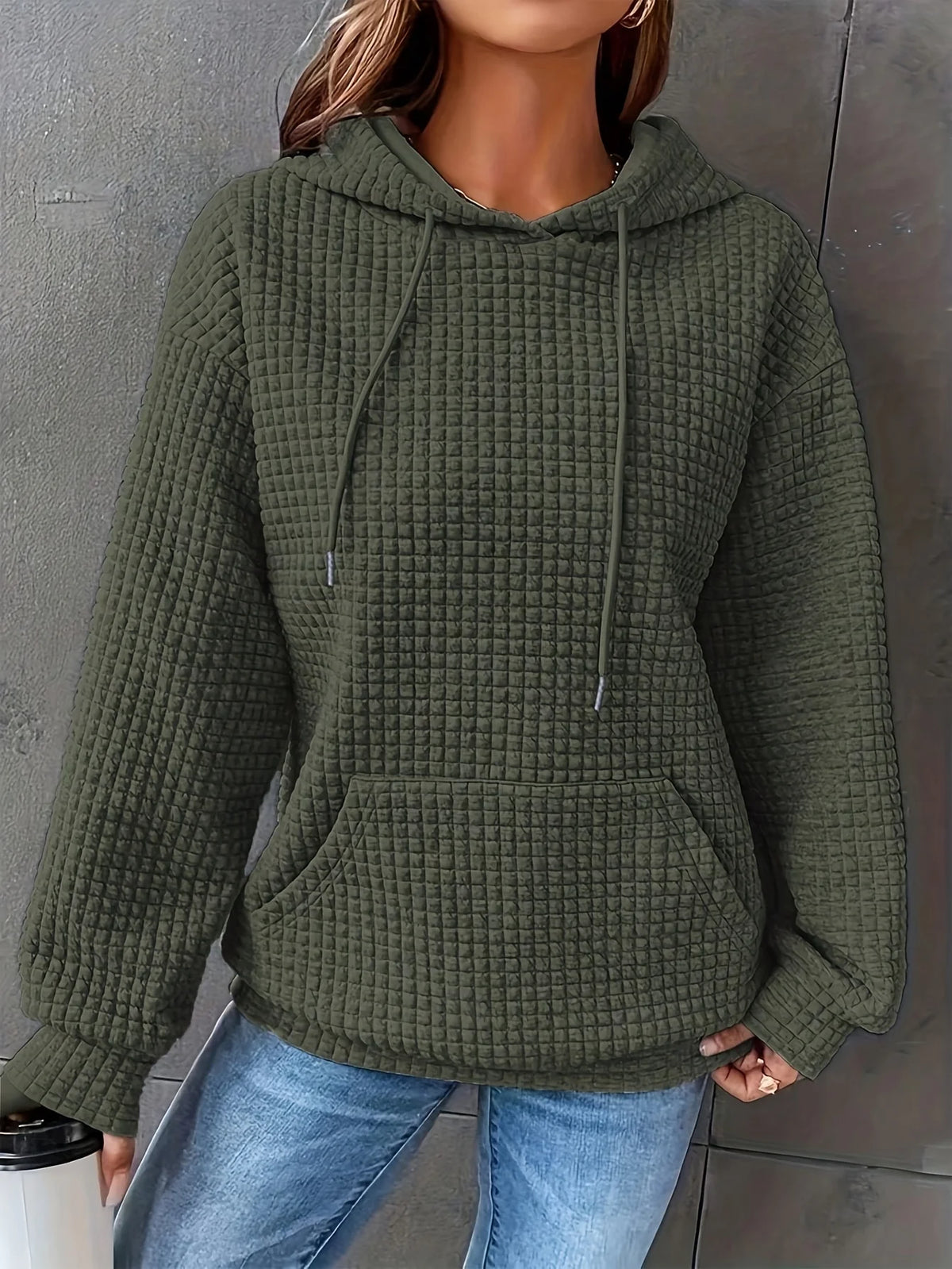 Women Short Length Waffle Knit Hoodie