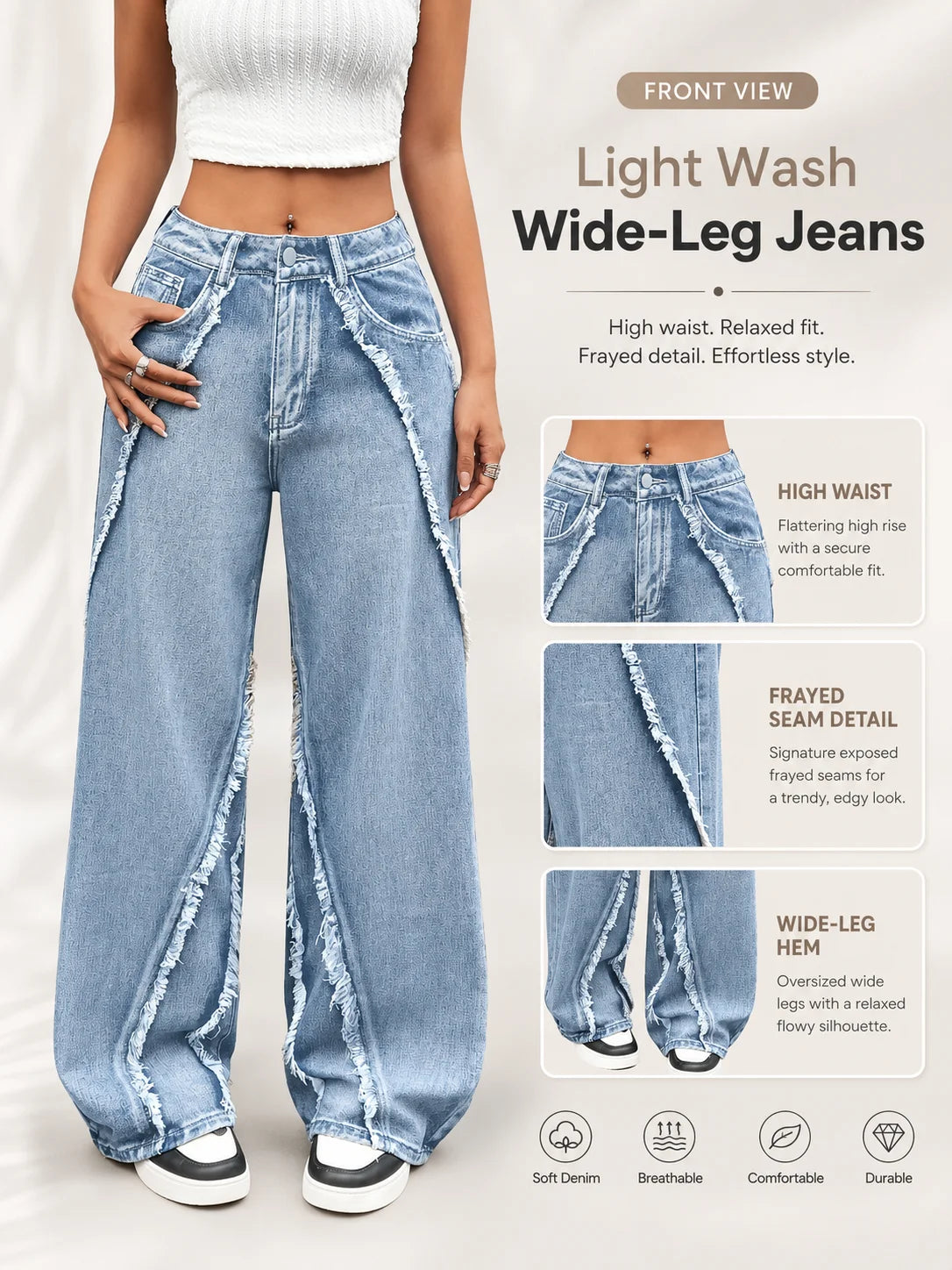 Frayed Raw Edge Wide Leg Jeans