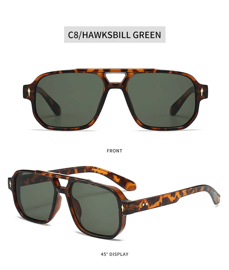 Vintage Double Bridges Men Square Sunglasses