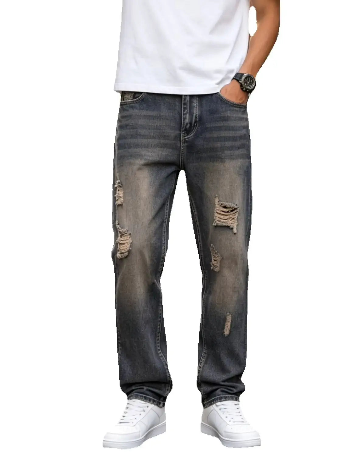 Distressed Ripped Denim Pants For Men