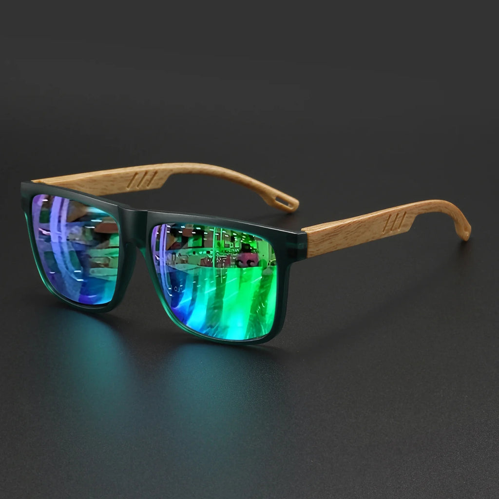 Wood Grain Spring Hinge Sunglasses