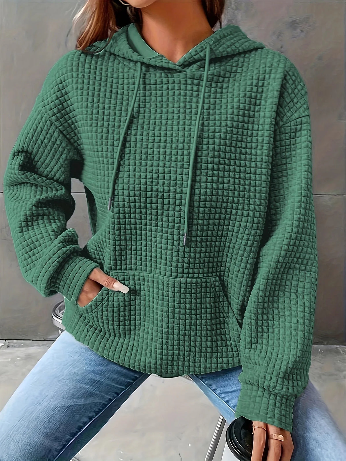 Women Short Length Waffle Knit Hoodie