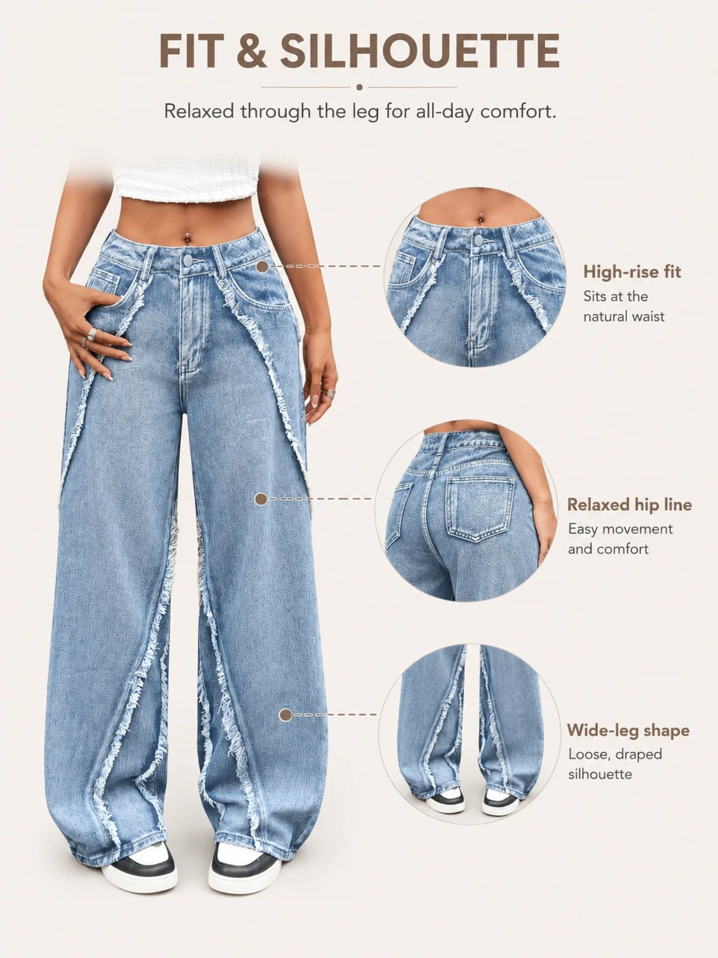 Frayed Raw Edge Wide Leg Jeans