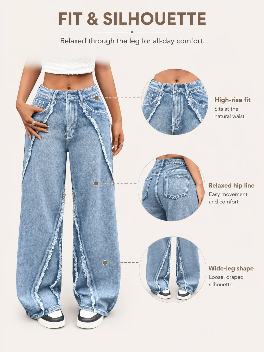 Frayed Raw Edge Wide Leg Jeans