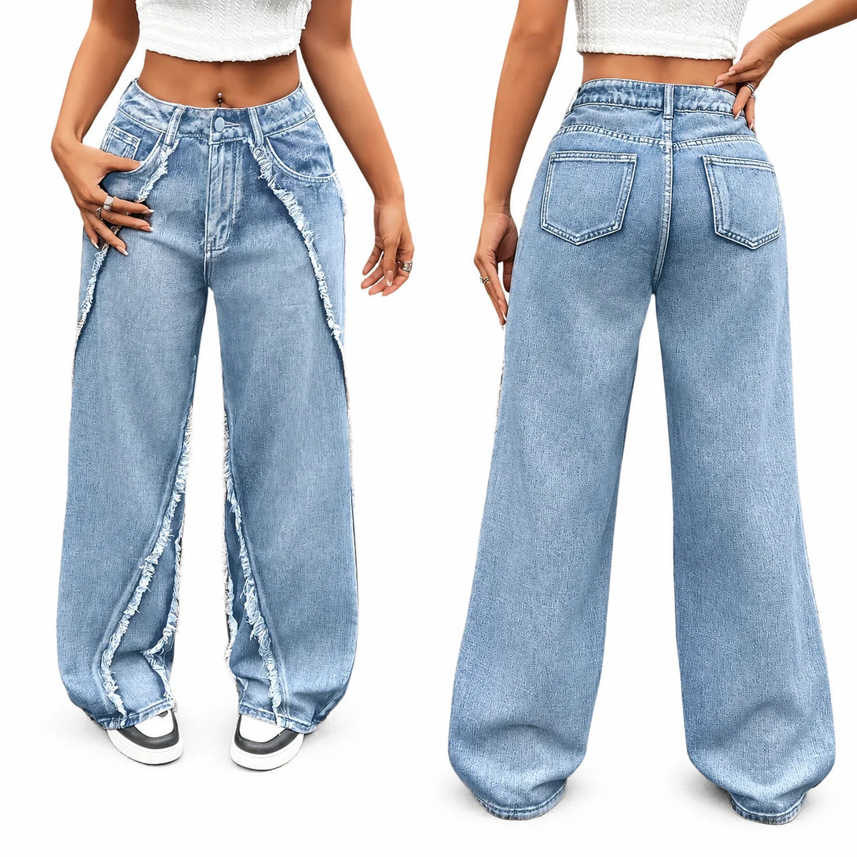 Frayed Raw Edge Wide Leg Jeans