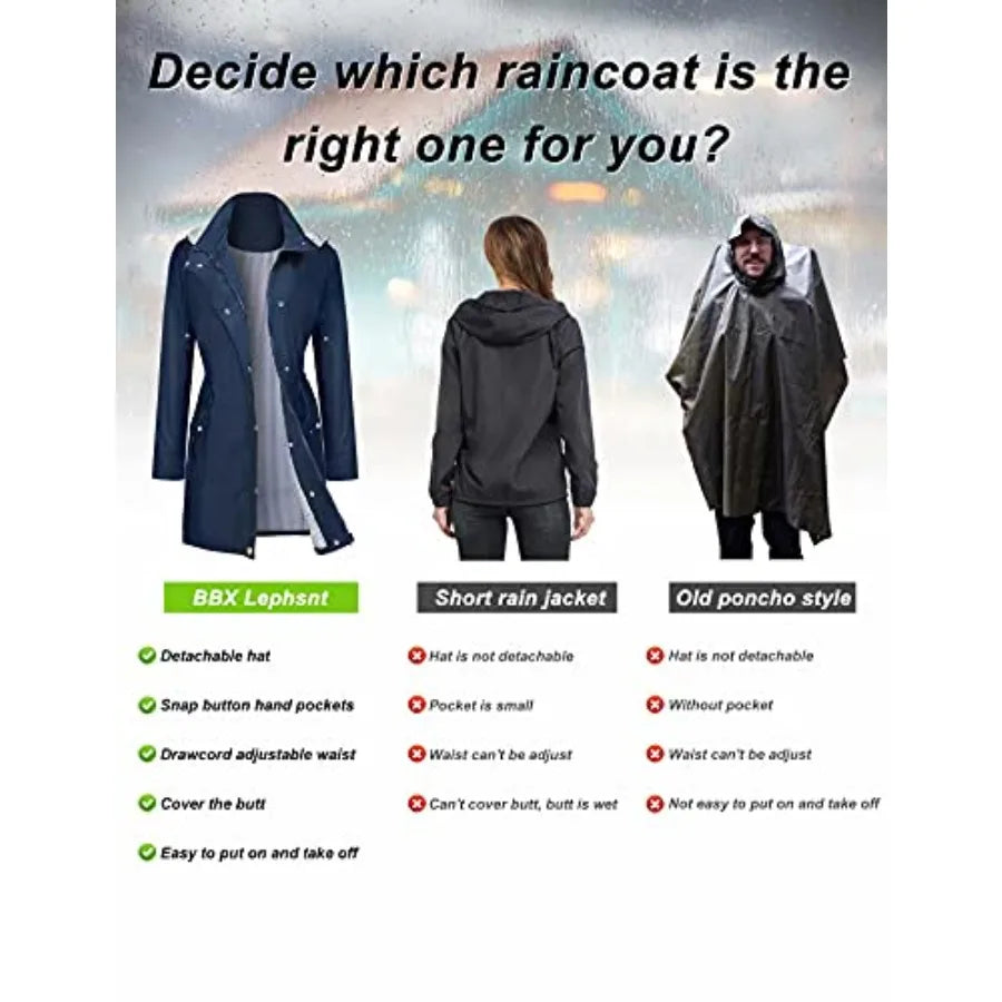 Women Waterproof Lightweight Hooded Trench Coat