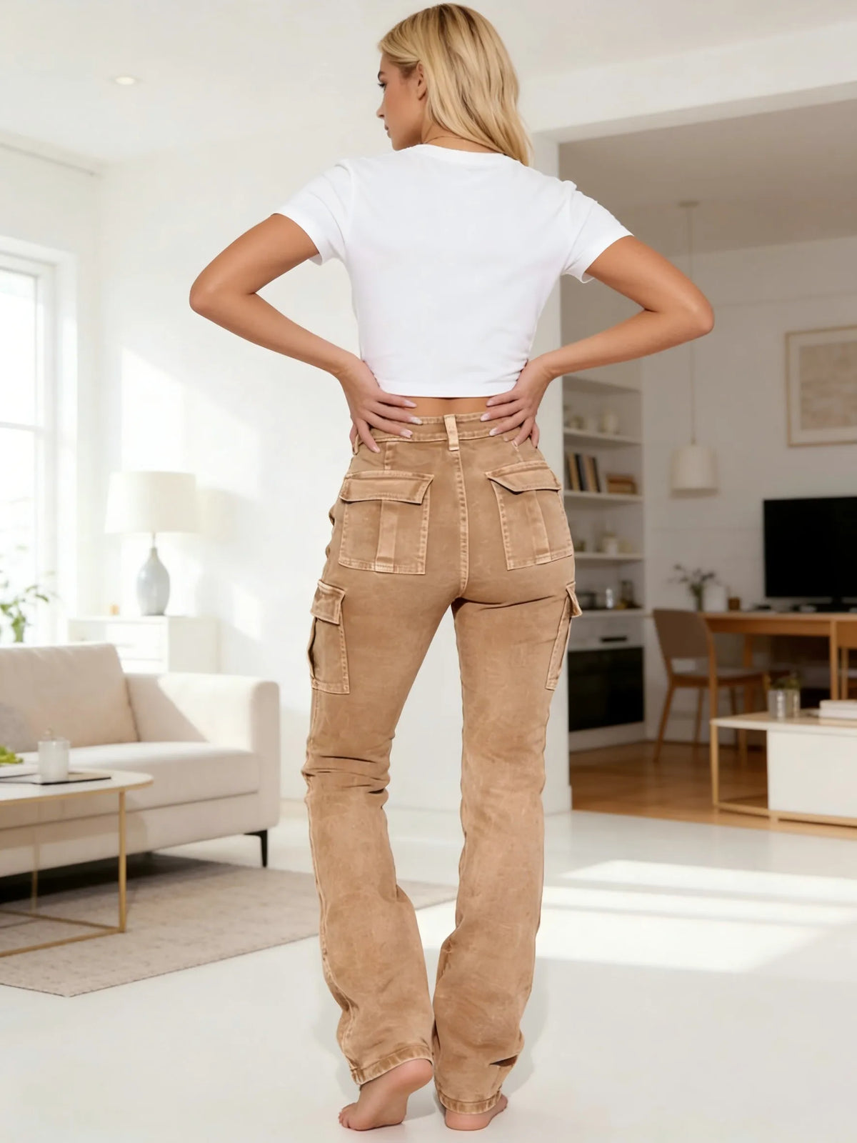 High‑Rise Flare Leg Denim Pants